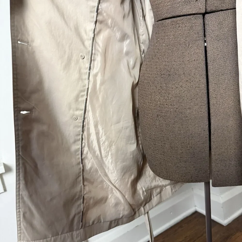 Cole Haan Hooded Trench Coat Beige Double Breasted Belted Medium